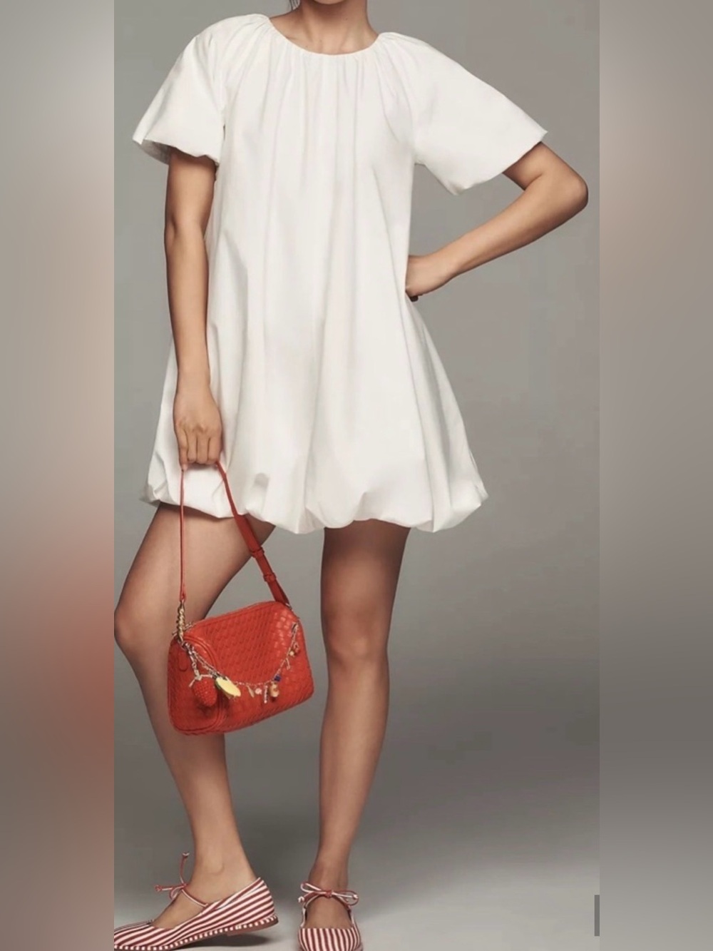 Anthropologie White Puff-Sleeve Mini Dress